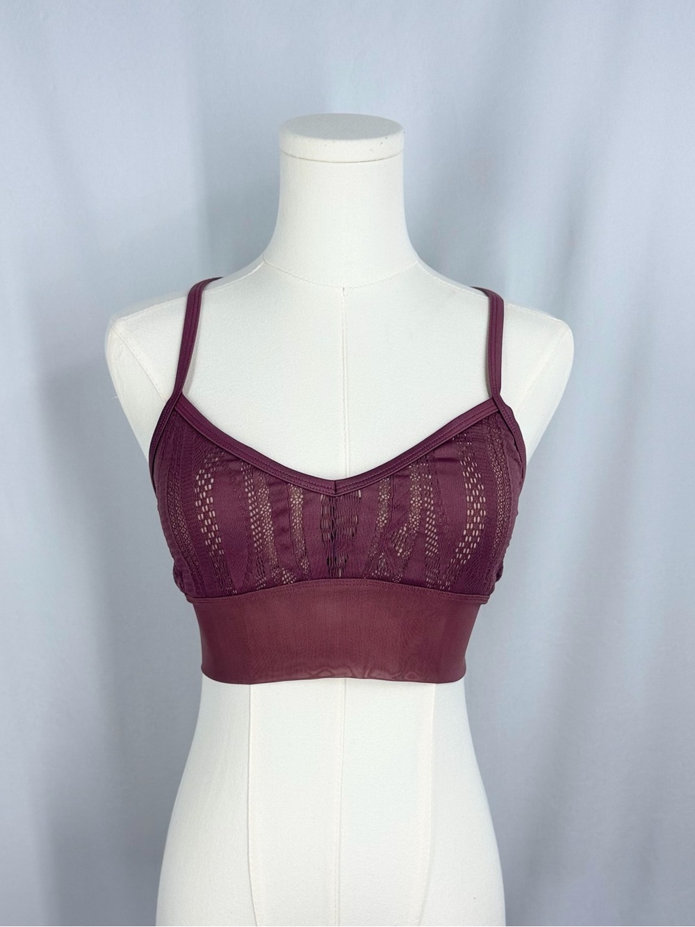 Alo Yoga Mesh Sports Bra Plum Cross Back Crop Top XS  Balletcore Coquette